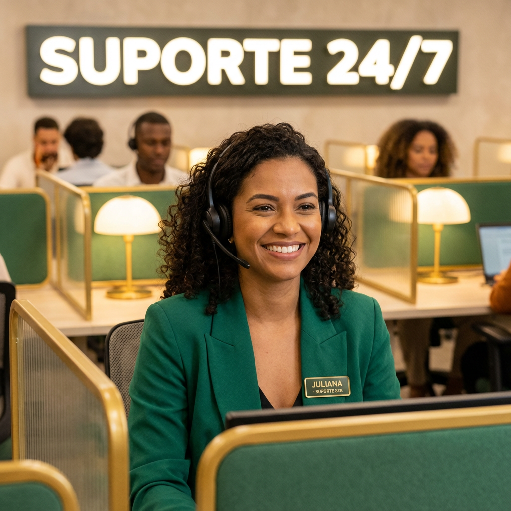 Atendente brasileira sorridente do suporte cncbet