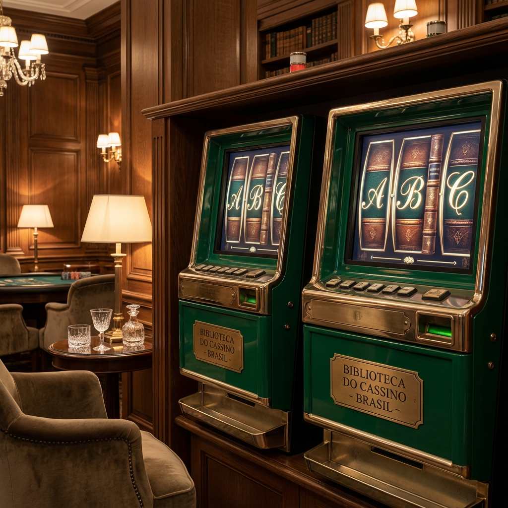 Máquinas de slots temáticas com livros e letras douradas